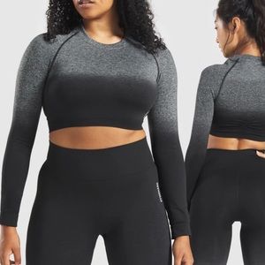 Gymshark Adapt Ombre Seamless Long Sleeve Crop Top - Black/Black Marl